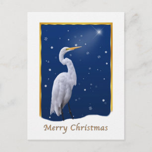 Christmas, Great Egret Bird, Religious Holiday Postcard