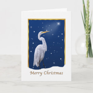 Christmas, Great Egret Bird, Star, Religious Holiday Card