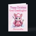 Christmas Great Granddaughter Pink Winter Mouse Holiday Card<br><div class="desc">A cute Christmas card designed for a special great Granddaughter. Design of a cute baby mouse in a pink winter coat and hat and a pale pink and white snowy background . All text can be amended as needed . Customised by changing the title and who for then personalise with...</div>