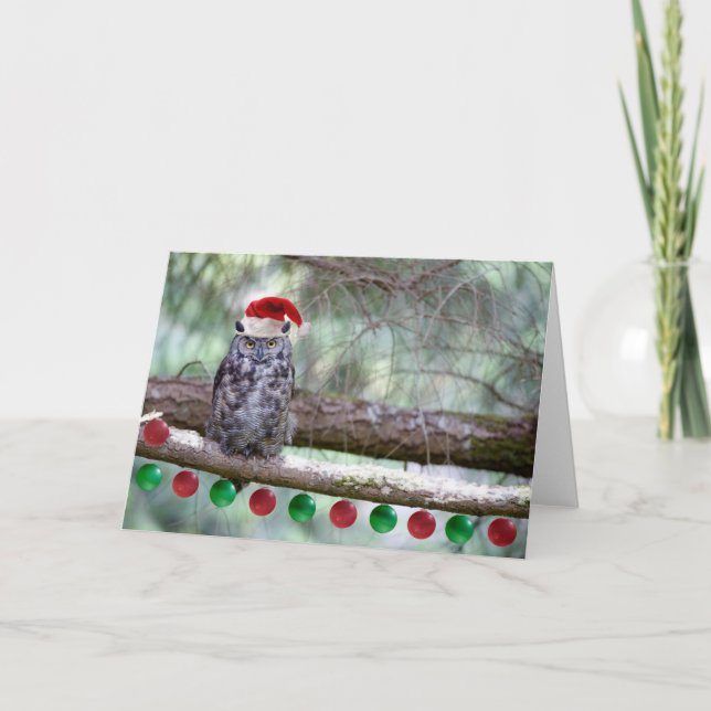 Christmas Great Horned Owl Holiday Card (Front)