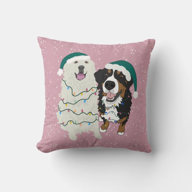 Christmas Great Pyrenees and Bernese Mountain Dog Cushion (Front)