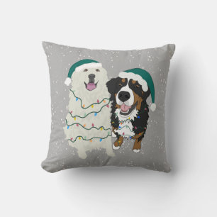 Christmas Great Pyrenees and Bernese Mountain Dog Cushion