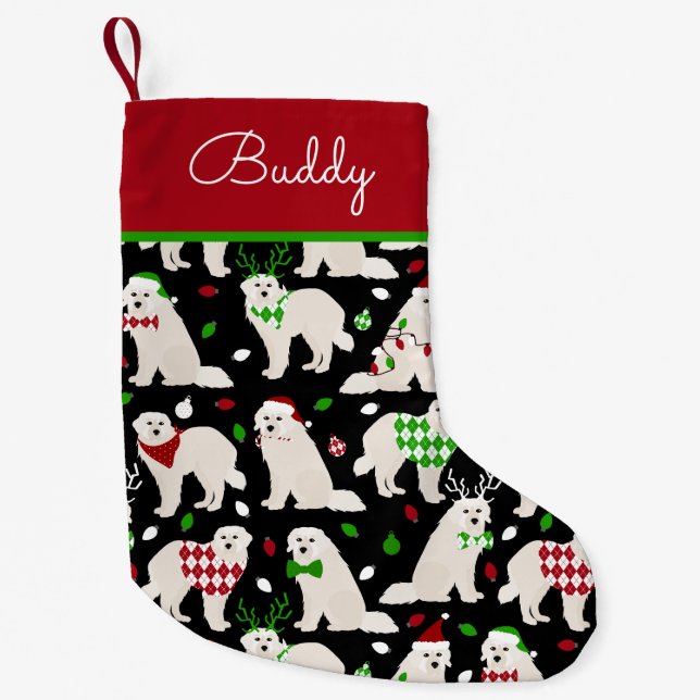 Christmas Great Pyrenees Custom Name Small Christmas Stocking (Front)