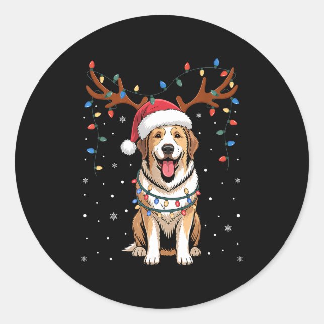 Christmas Great Pyrenees Dog Santa Reindeer Xmas P Classic Round Sticker (Front)