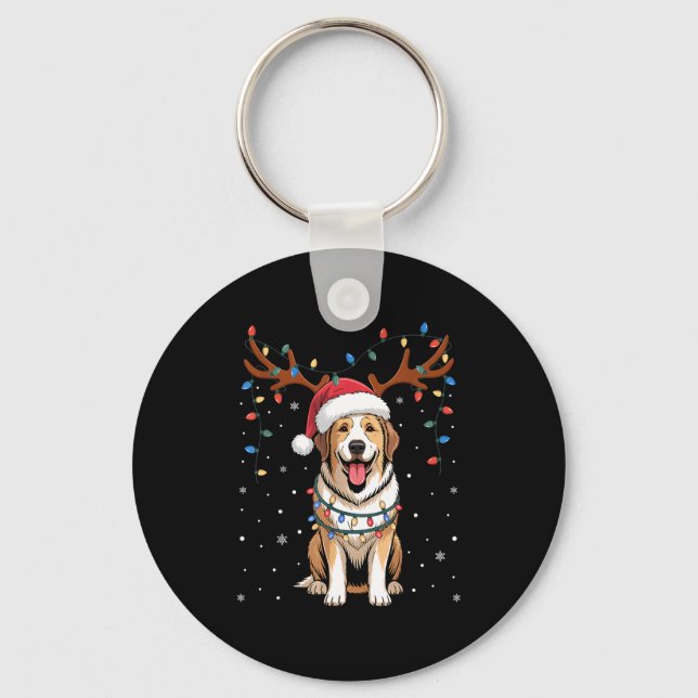 Christmas Great Pyrenees Dog Santa Reindeer Xmas P Key Ring (Front)