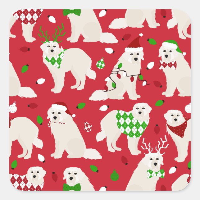 Christmas Great Pyrenees Dogs Square Sticker (Front)