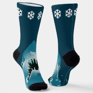 Christmas Great White Shark Blue Snowflake Socks
