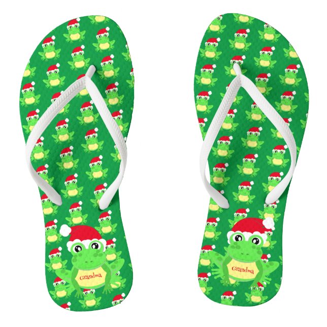 Christmas Gree Frog Santa Hat Pattern Name Flip Fl Flip Flops (Footbed)