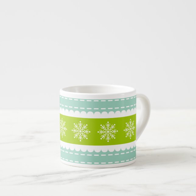 Christmas Green and Blue Stripes With Snowflakes Espresso Cup (Front Right)