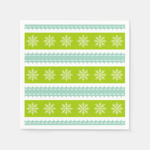 Christmas Green and Blue Stripes With Snowflakes Napkin