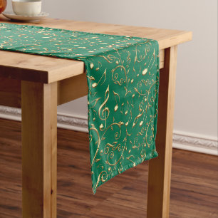 Christmas Green and Gold Music Notes Table Runner