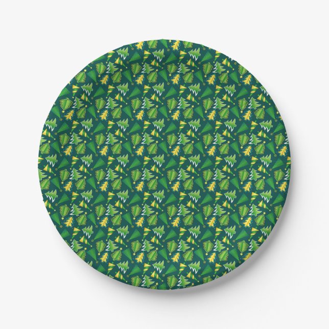 Christmas Green and Gold Tree  Paper Plate (Front)