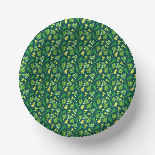 Christmas Green and Gold Tree   Paper Plate (Front)