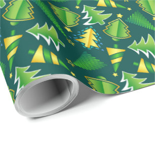 Christmas Green and Gold Tree Wrapping Paper