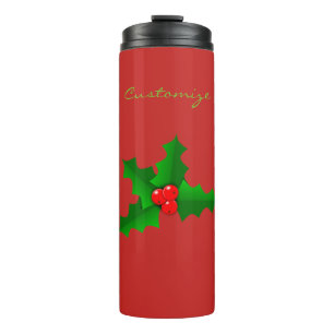 Christmas Green and red holly Thunder_Cove Thermal Tumbler