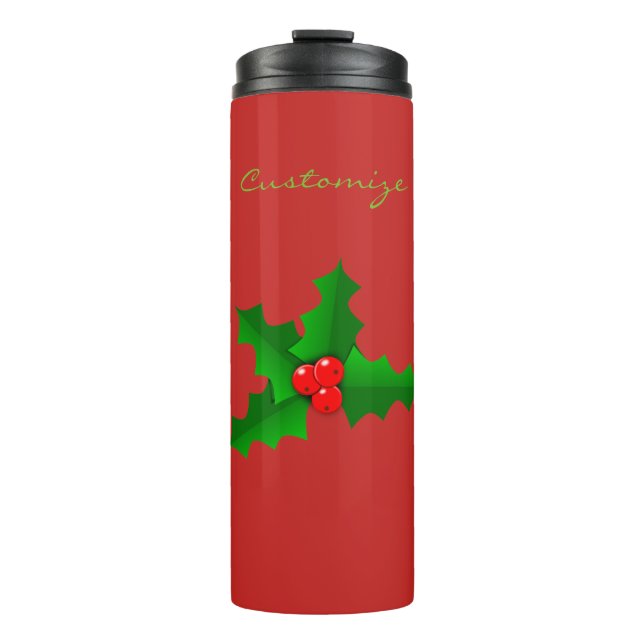 Christmas Green and red holly Thunder_Cove Thermal Tumbler (Front)