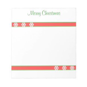 Christmas Green and Red Stripes and Snowflakes Notepad