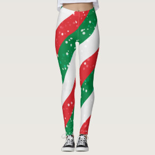 Christmas  Green And Red Stripes  Pattern Leggings