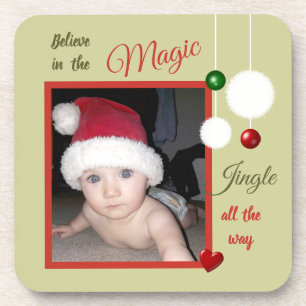 Christmas green and red with a photo and baubles coaster