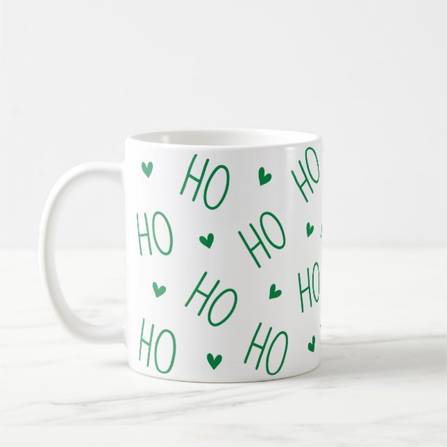 Christmas Green and White Coffee Mug Ho Ho Ho (Left)
