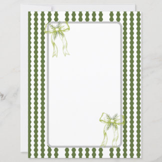 Christmas Green and White Stripes Bow Stationery