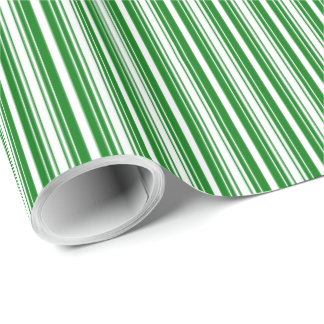 Christmas Green and White Stripes Wrapping Paper