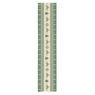 Christmas green and white table runner 14" x 72"
