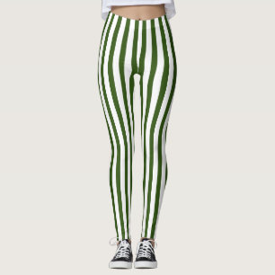 Christmas green and white vertical striped  leggings