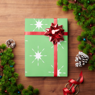 Christmas green and white with stars wrapping paper