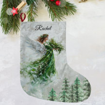 Christmas Green Angel Stocking - Personalised