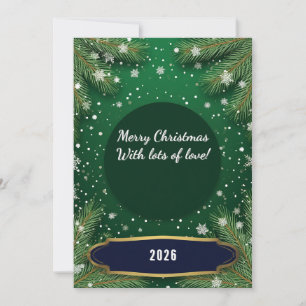 Christmas Green Background With Pine Branches Card