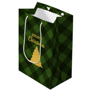 Christmas Green & Black Buffalo Plaid Xmas Tree Medium Gift Bag