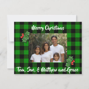Christmas green black plaid holly photo template