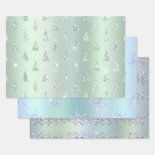 Christmas Green Blue Sparkle Wrapping Paper Sheet