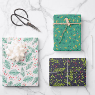 Christmas Green Boughs Bundle: Floral Wrapping Paper Sheet