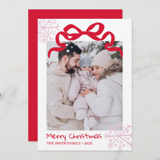 Christmas Green Bow snowflakes Photo card 