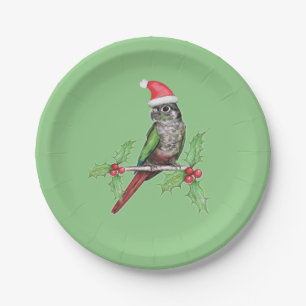 Christmas green cheeked conure paper plate