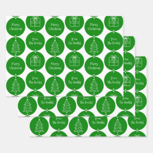 Christmas Green Circles Custom Family Name Wrapping Paper Sheet