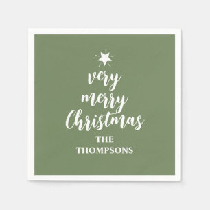Christmas Green Cute Tree Star Typography Party Napkin