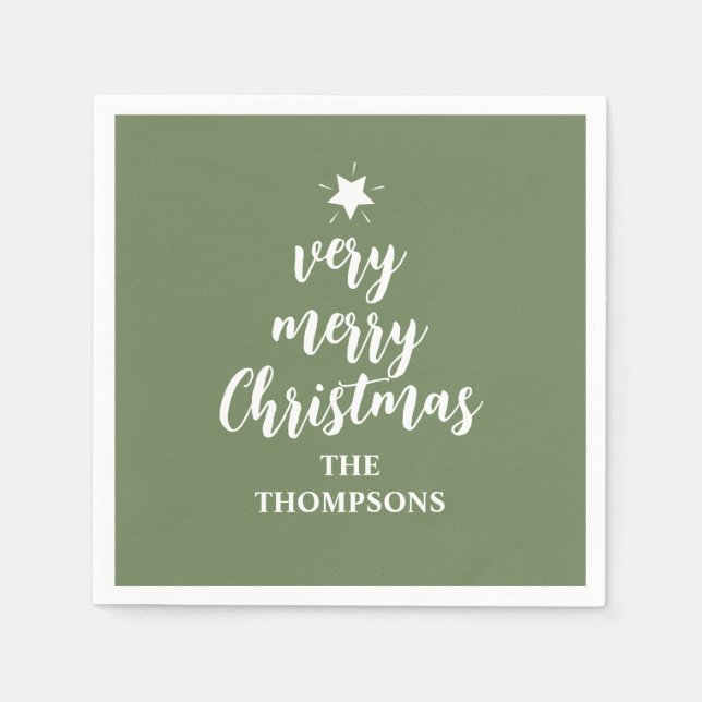 Christmas Green Cute Tree Star Typography Party Napkin (Front)