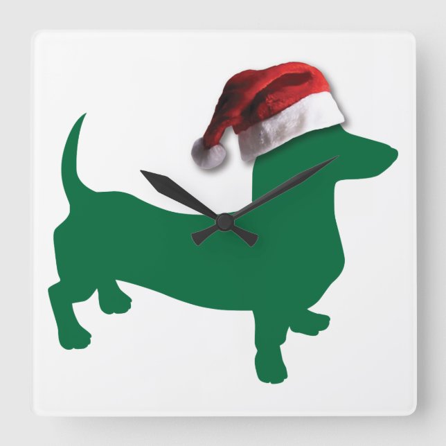 Christmas Green Dachshund Square Wall Clock (Front)