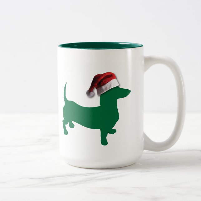 Christmas Green Dachshund Two-Tone Coffee Mug (Right)