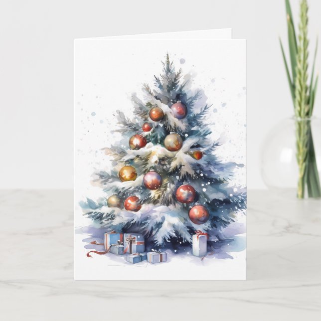 Christmas Green Decorated Tree Illustration Card (Front)