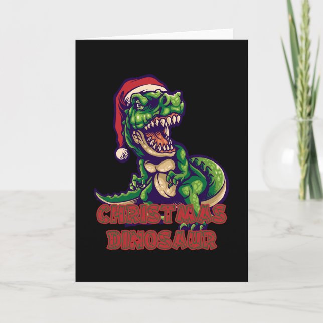 Christmas Green Dinosaur | Dinosaur Design Card (Front)