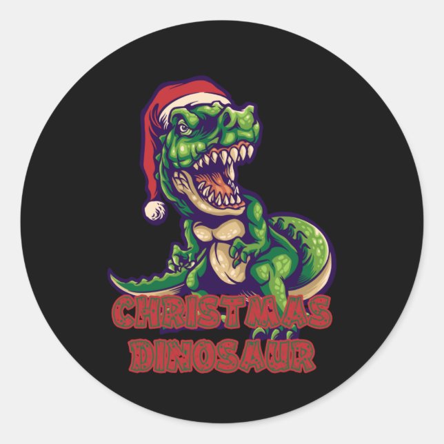 Christmas Green Dinosaur | Dinosaur Design Classic Round Sticker (Front)