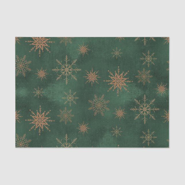 Christmas Green Elegant Gold Glitter Snowflakes Tissue Paper (Front)
