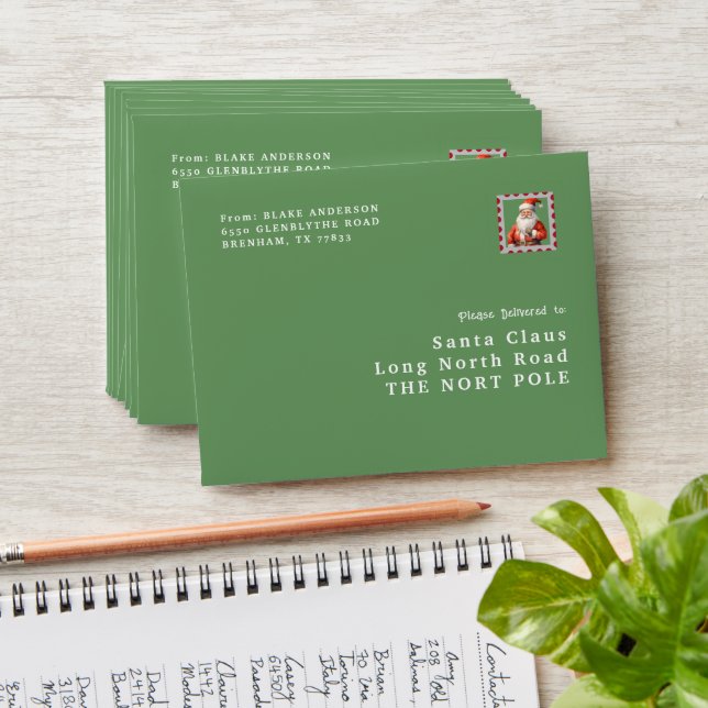 Christmas Green Envelope Santa Claus Envelope (Stacked)