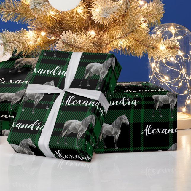 Christmas green Equestrian Horse Personalised   Wrapping Paper (Holidays)