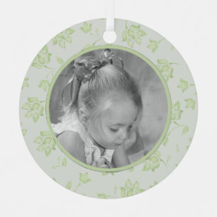 Christmas Green Floral Calligraphy Simple Photo Metal Tree Decoration