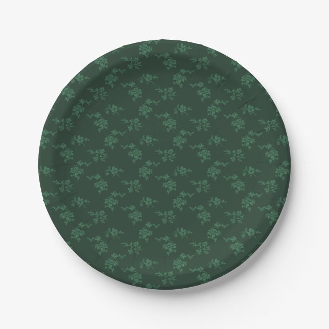  Christmas Green Floral Paper Plate (Front)